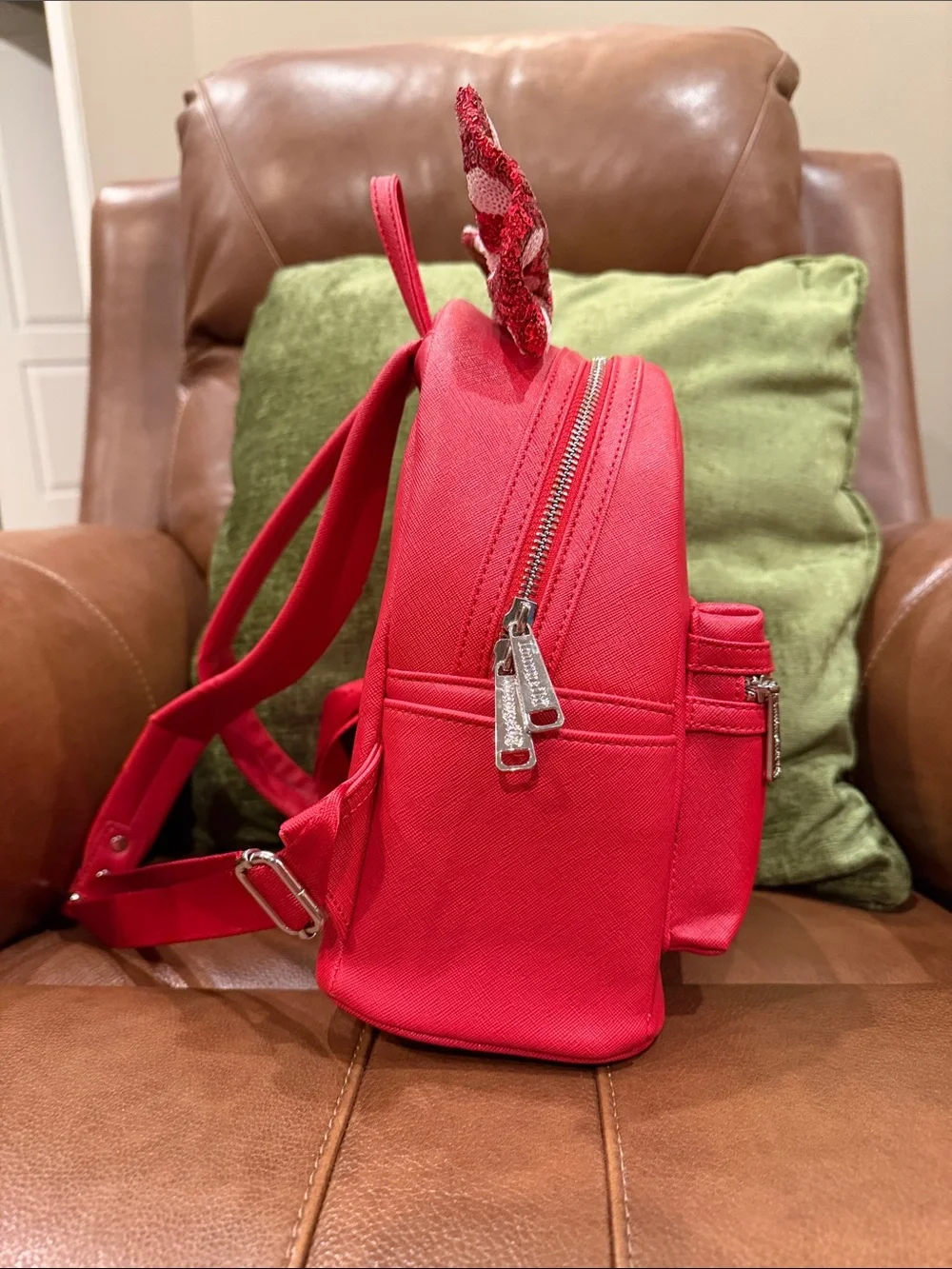 Disney Parks Loungefly Red Minnie Sequin Bow Backpack and Matching Wallet